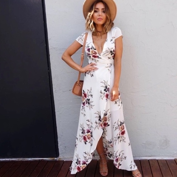 Floral Short Sleeve Wrap Maxi Dress - Picture 2 of 8